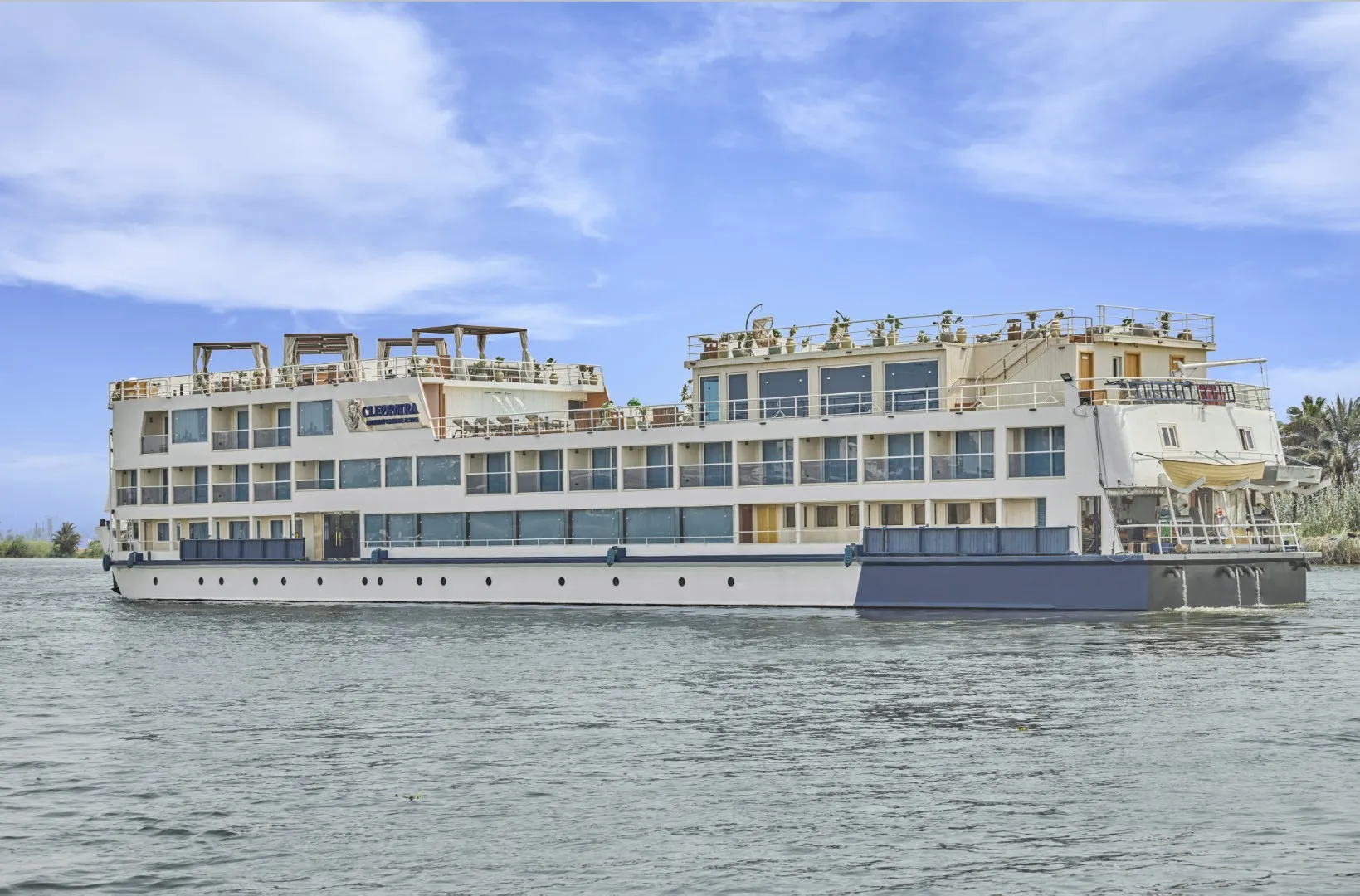 Exterior view of the Cleopatra Luxury Cruise & Spa Nile cruise ship